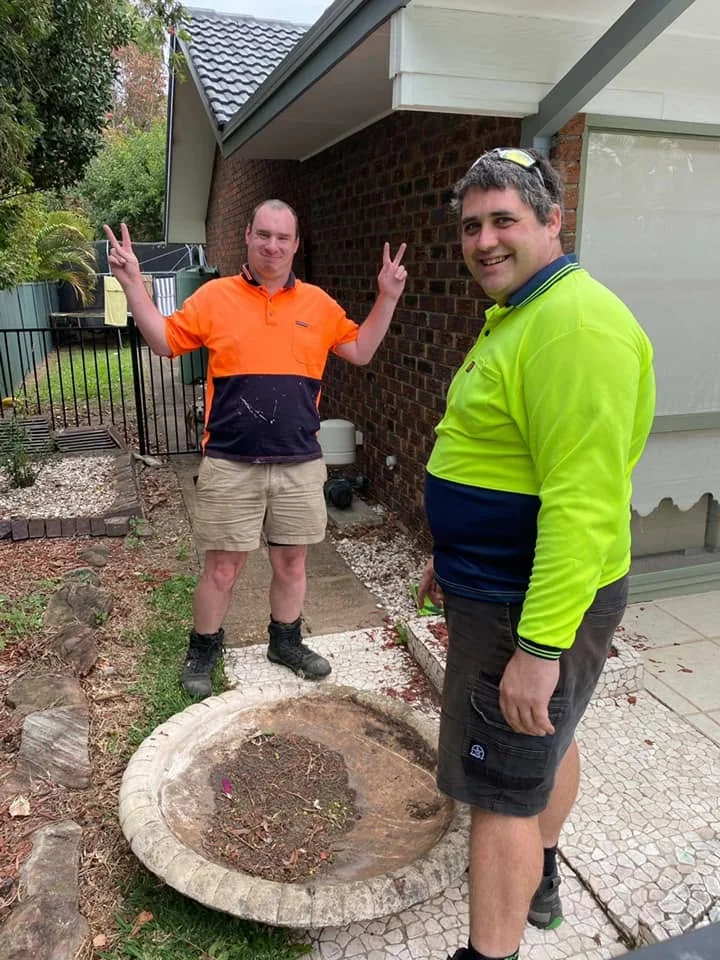 Pete and a colleague at a completed garden job, Molendinar